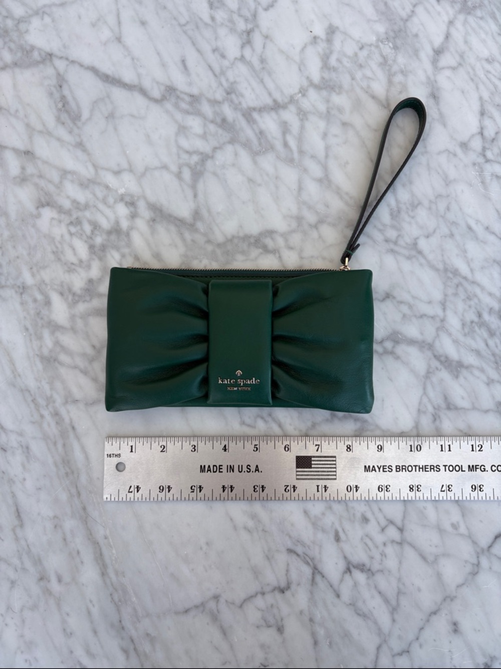 kate spade Emerald Green Leather Wristlet Clutch with Bow Detail